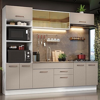 Cozinha Completa 270cm Branco/Crema – Espaço e Estilo na Sua Casa