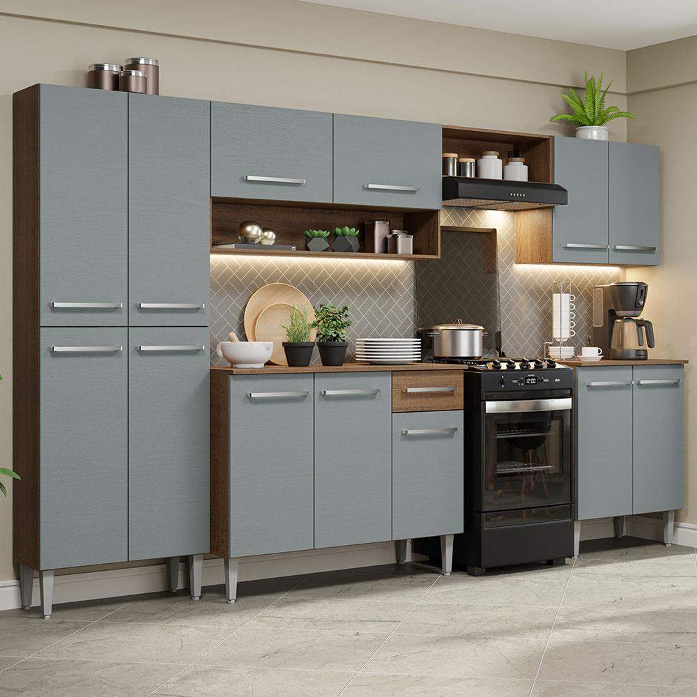 Cozinha Completa 293cm Emilly Madesa: Rustic/Cinza
