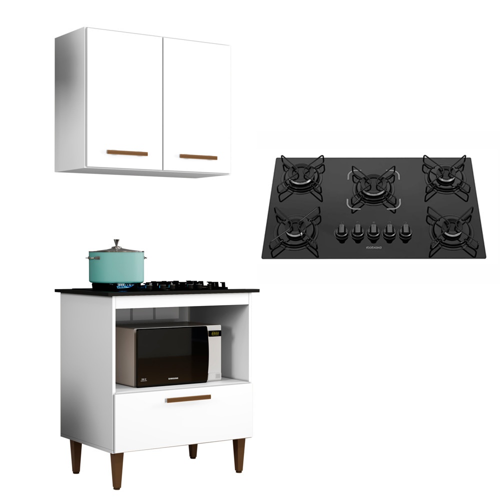 Cozinha Completa 5 Bocas: Balcão + Cooktop + Aéreo