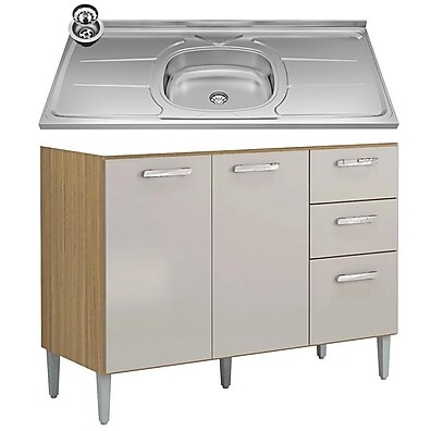Cozinha Completa: Balcão 120cm com Pia Inox Livy