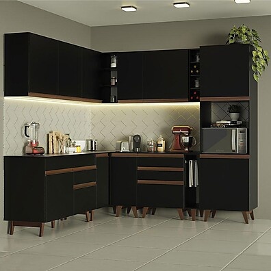 Cozinha Completa de Canto Madesa Reims 437001 – Preto