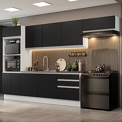 Cozinha Completa Madesa 330cm Branco/Preto – Montável e Espaçosa