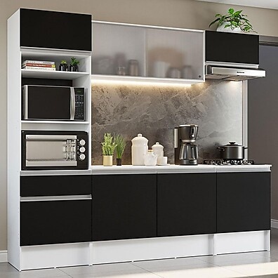Cozinha Completa Madesa Topazio Branco/Preto – Elegância e Praticidade na Sua Casa