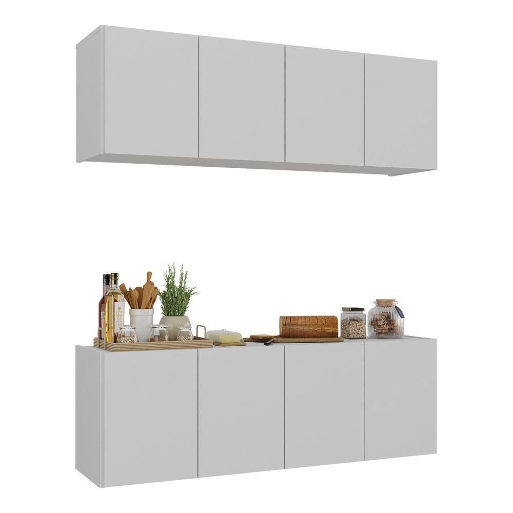 Kit Armário de Cozinha com Balcão 4 Portas – Design Moderno em MDP Branco
