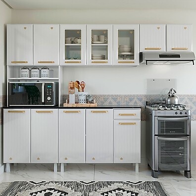 Cozinha Diamante 12 Portas: Aço Branco Completa!