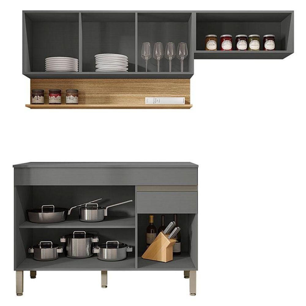 Cozinha Modulada Ambiente Line Gris Freijó: Design Moderno e Espaço Inteligente