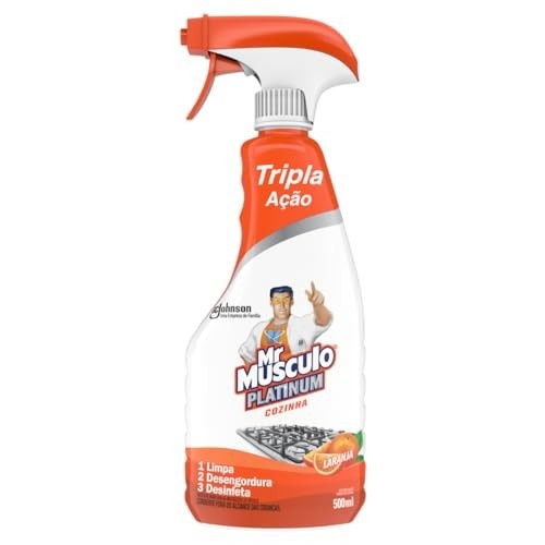 Mr. Músculo Desinfetante Platinum Cozinha Laranja 500ml - Tripla Ação Limpa, Desengordura e Desinfeta