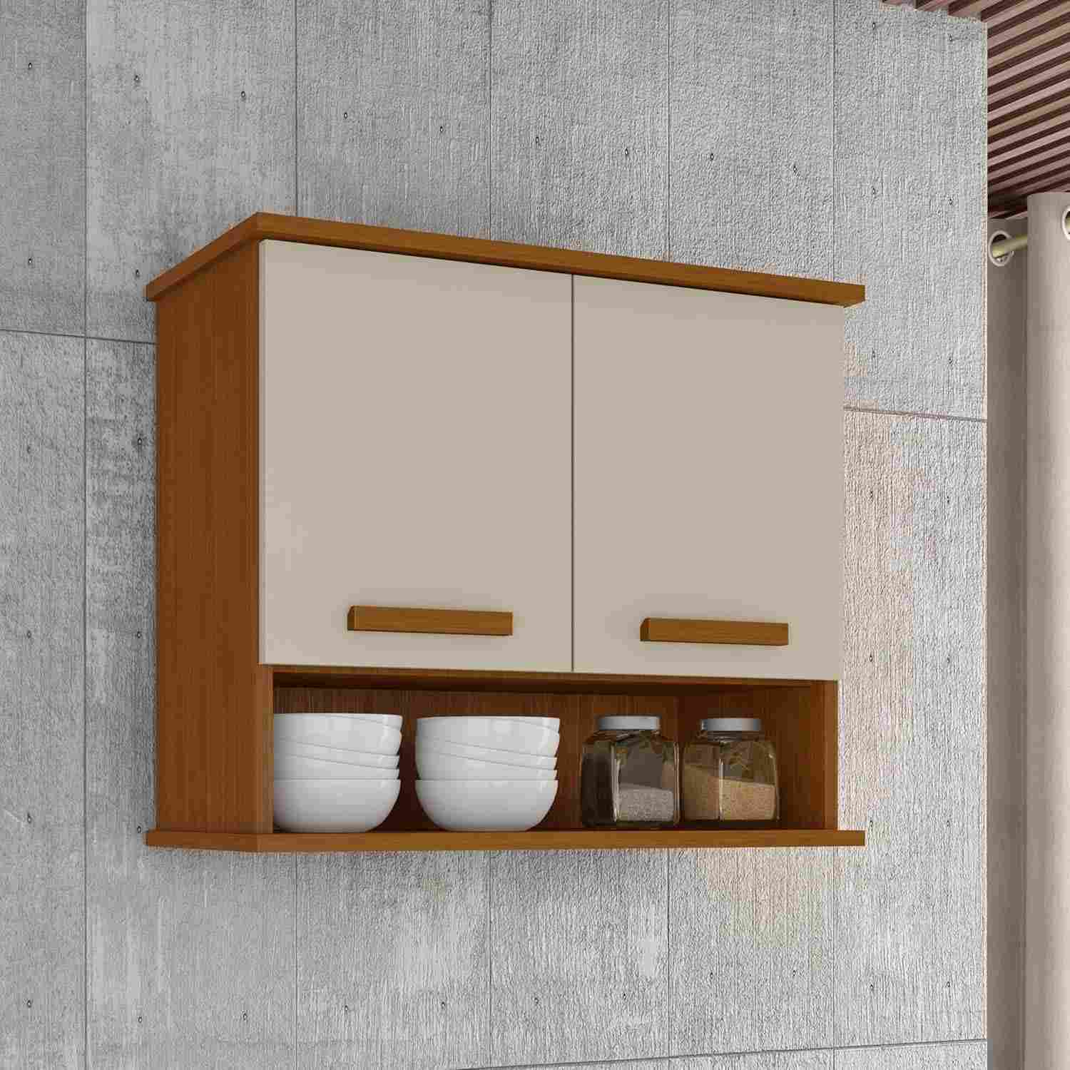 Armário Aéreo Organizador para Cozinha Mavi - Espaço Inteligente Cedro/Off