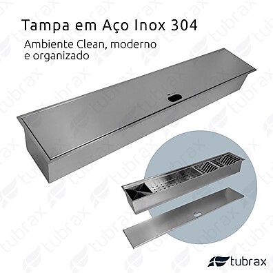 Canal Úmido em Aço Inox 304 com 5 Módulos e Tampa para Cozinha