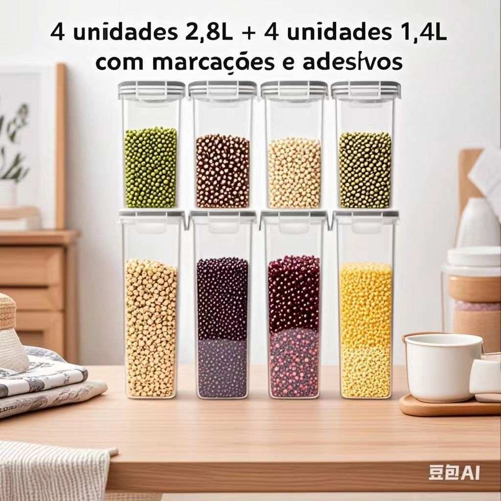 8 Potes Herméticos de Acrílico Cristal – Organize sua Cozinha