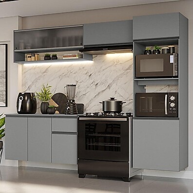 Cozinha Suspensa 260cm Cinza Nice Madesa
