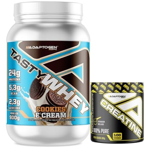 Tasty Whey 3W Sabor Cookies and Cream 900g + Creatina 300g - Adaptogen Science