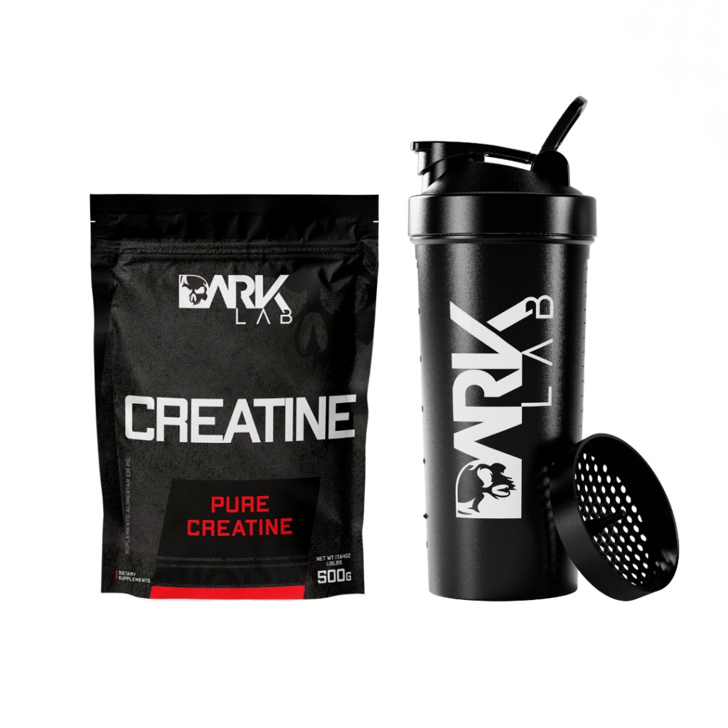 Creatina Pura + Coqueteleira Dark Lab: Força e Mix Perfeito!