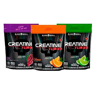 Creatina Turbo Refil 300g Caveira Preta: Força e Massa Muscular