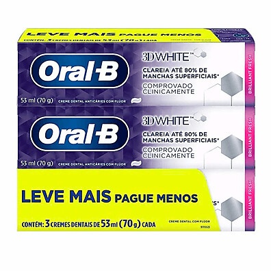 Creme Dental Oral B 3D White Brilliant Fresh 70g: Dentes Brancos e Hálito Fresco
