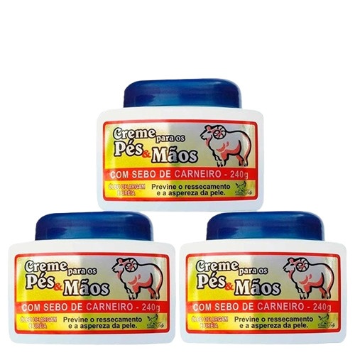 Creme Sebo de Carneiro Pés e Mãos 240g (3 Unidades) - SAN JULLY