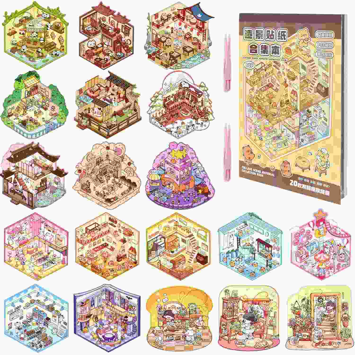 Stickers 3D DIY - Coleção de Cenas para Crianças e Adultos - Kit com 20 Temas e Acessórios