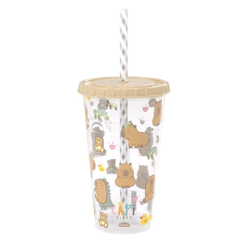 Copo Decorado Capivara com Canudo 500ml - PP Atóxico BPA Free | Ideal para Crianças