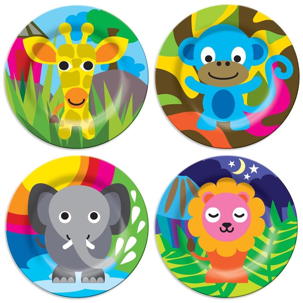 Conjunto de Talheres e Pratos French Bull - 4 Peças em Melamina Segura para Crianças (Design Selva)