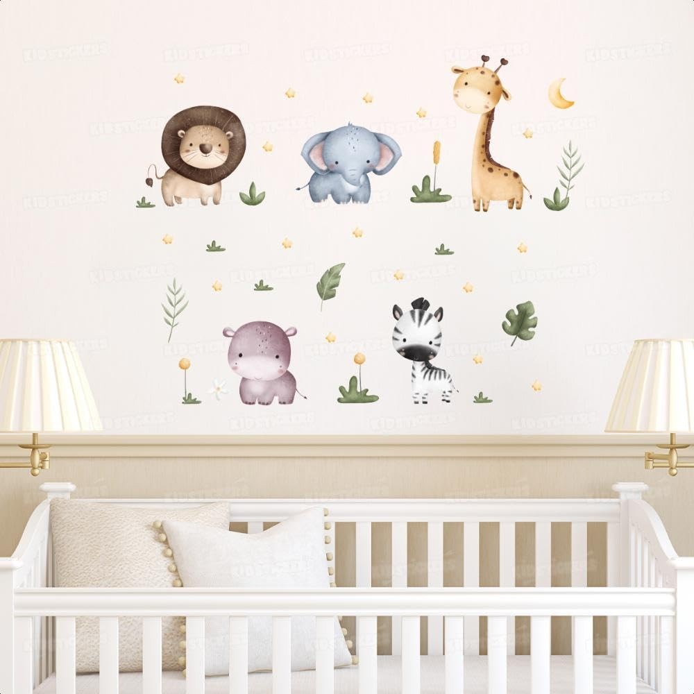 Kit Adesivos Decorativos Cartela Safari Infantil - Decoração Segura e Criativa para Quarto de Bebê