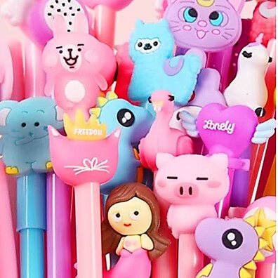 Canetas Kawaii com Tinta Preta em Gel – 15 Unidades Fofas para Papelaria Criativa