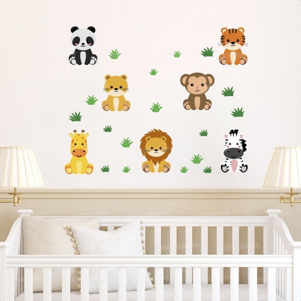 Adesivo de Parede Infantil Cartela Safari - Decoração Segura e Criativa para Quarto de Bebê