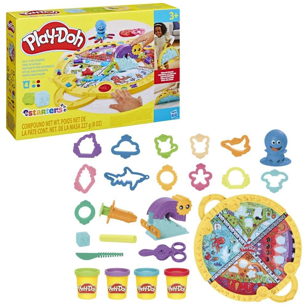 Play-Doh Fold & Go Kit - Tapete de Atividades com 4 Potes + 19 Acessórios para Brincadeiras Criativas