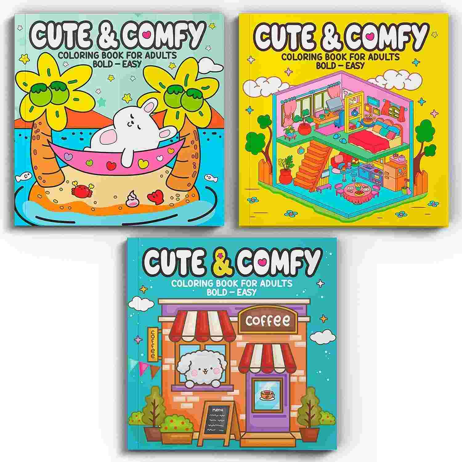 Kit 3 Livros de Colorir Adulto Cute & Comfy - Relaxamento e Criatividade