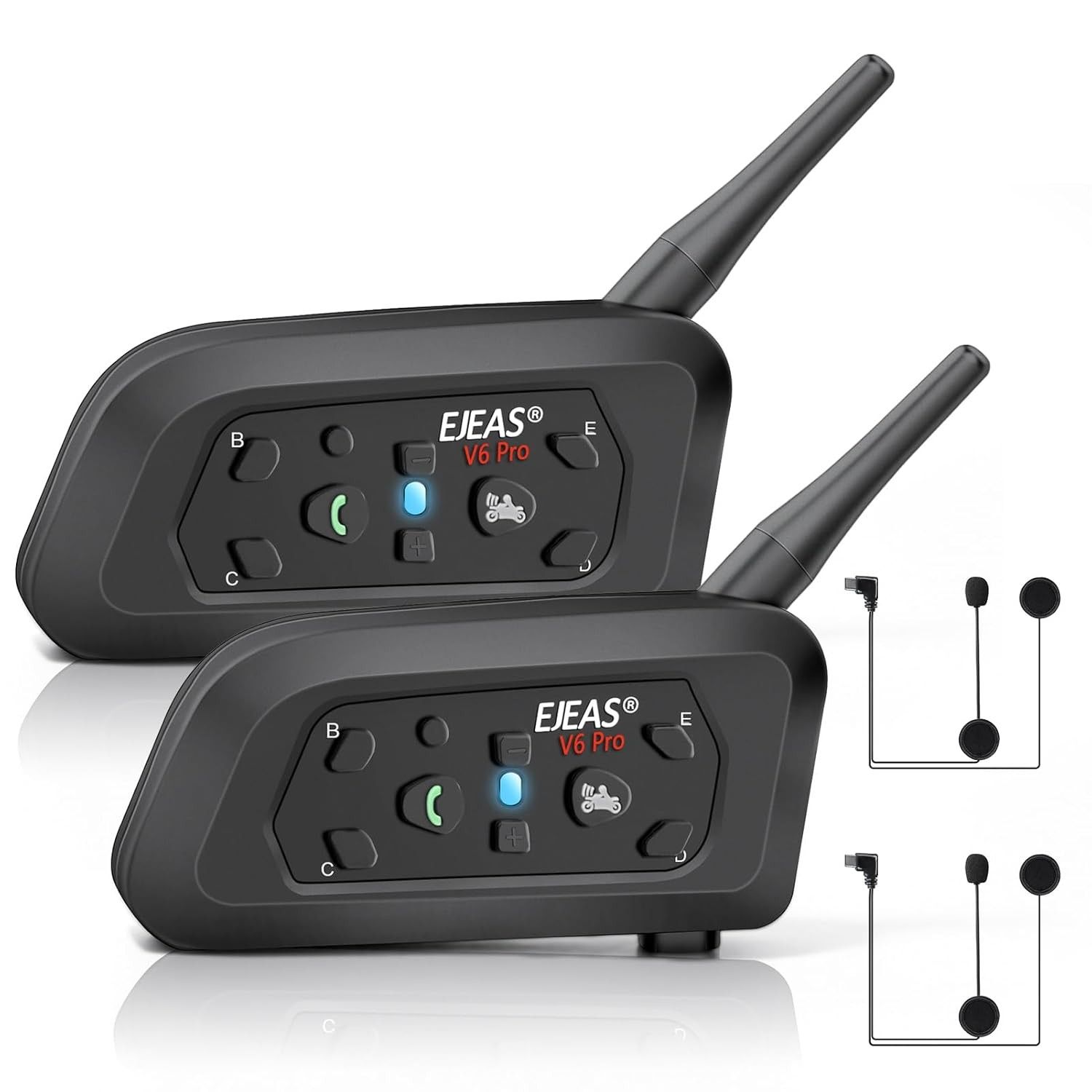 Intercomunicador EJEAS V6 Pro Bluetooth 1200m - Comunicação Cristalina para Motociclistas (2 Unidades)