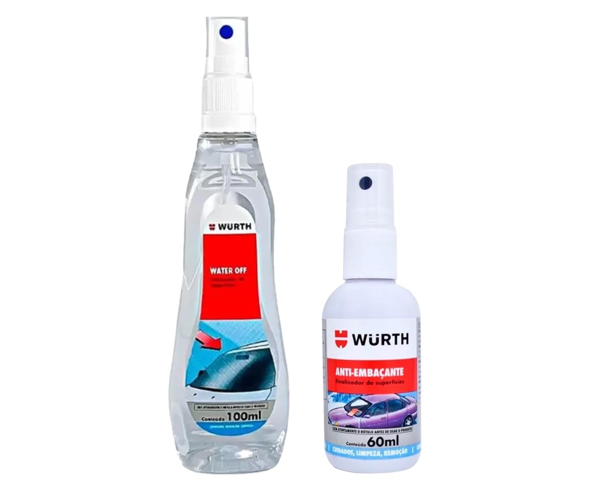Kit Essencial Wurth: Cristalizador Water Off + Antiembaçante para Vidros Impecáveis