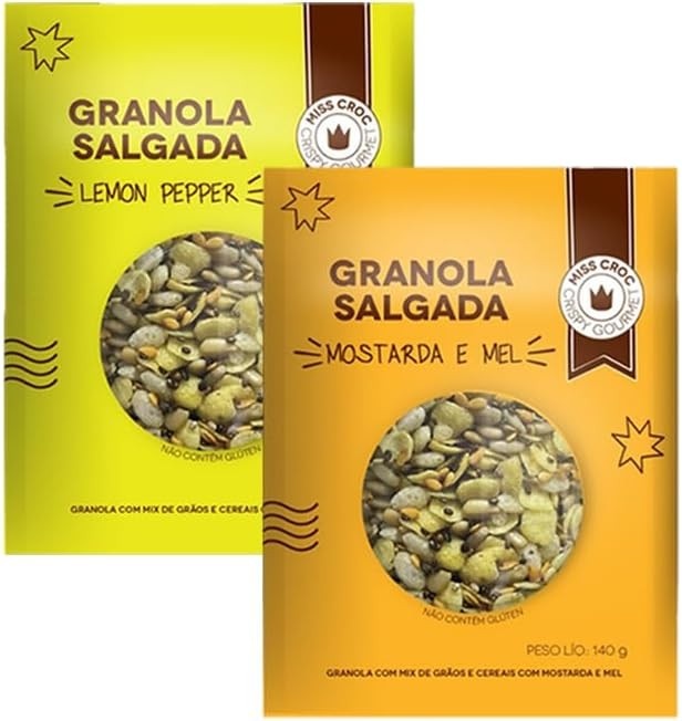 Kit 2 Granolas Crisp Sachê Miss Croc: Lemon Pepper, Mostarda e Mel