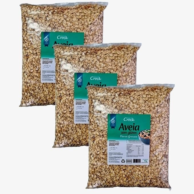 Kit 3X: Aveia em Flocos Grossos Sem Glúten Leve Croc 1kg