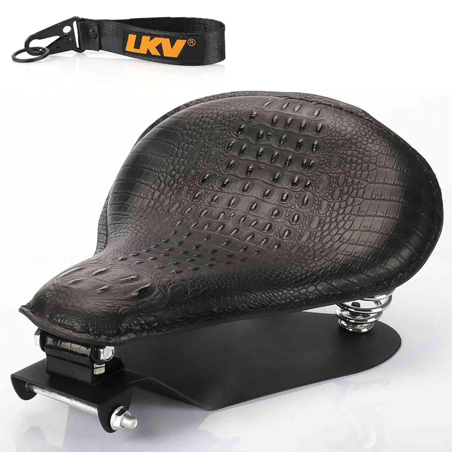 Assento de Moto Couro Crocodilo Preto 13.38" LKV com Molas - Personalize sua Harley Davidson Sportster XL 1200 883 48