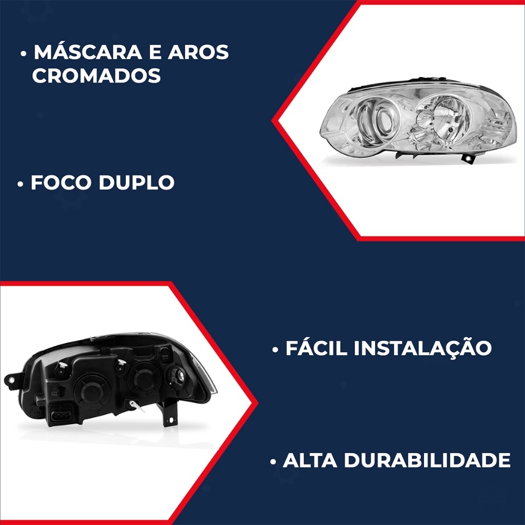 Farol Cromado Palio/Siena 2008-2011 com Aro Cromado