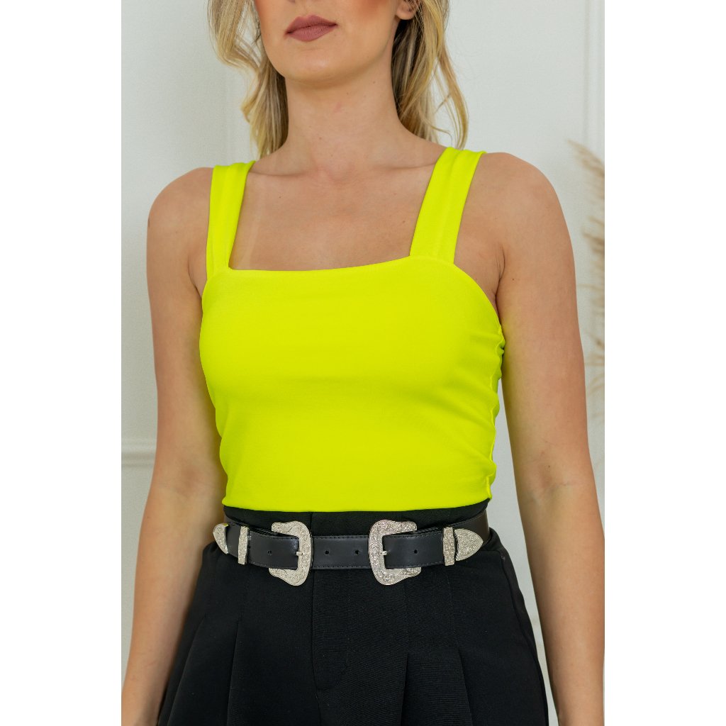 Cropped Amarelo Neon com Alças Grossas - Suplex Confortável