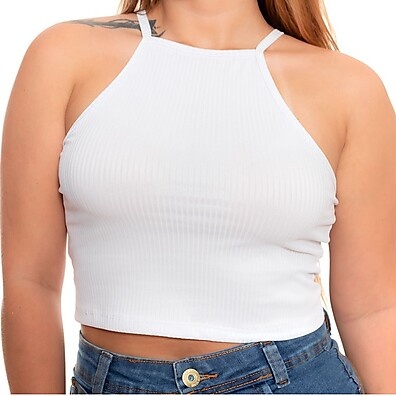 Cropped de Alcinha Canelado Branco – Conforto e Estilo