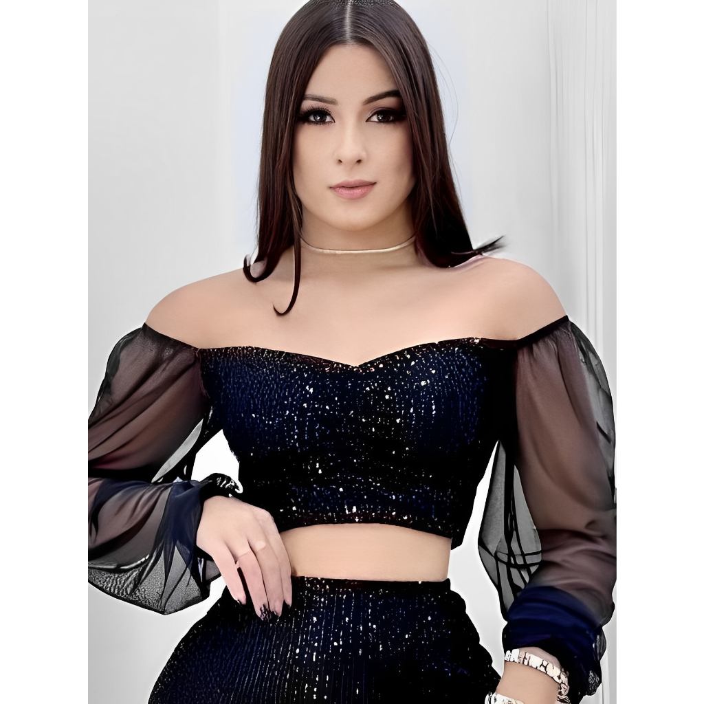 Cropped Paetê Tule: Brilhe na Balada!