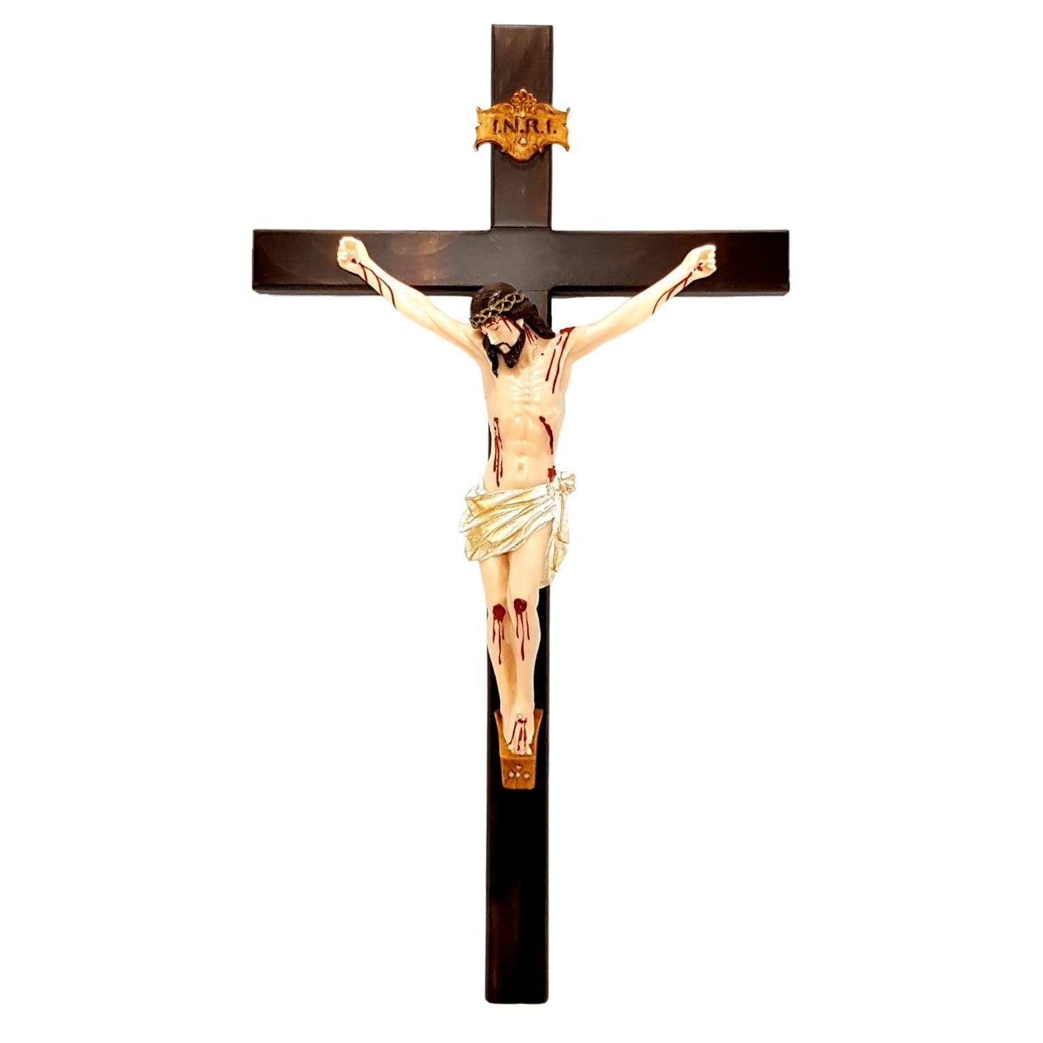 Crucifixo de Parede com Cristo em Resina 50 cm - Decoração Religiosa Clássica para Sala