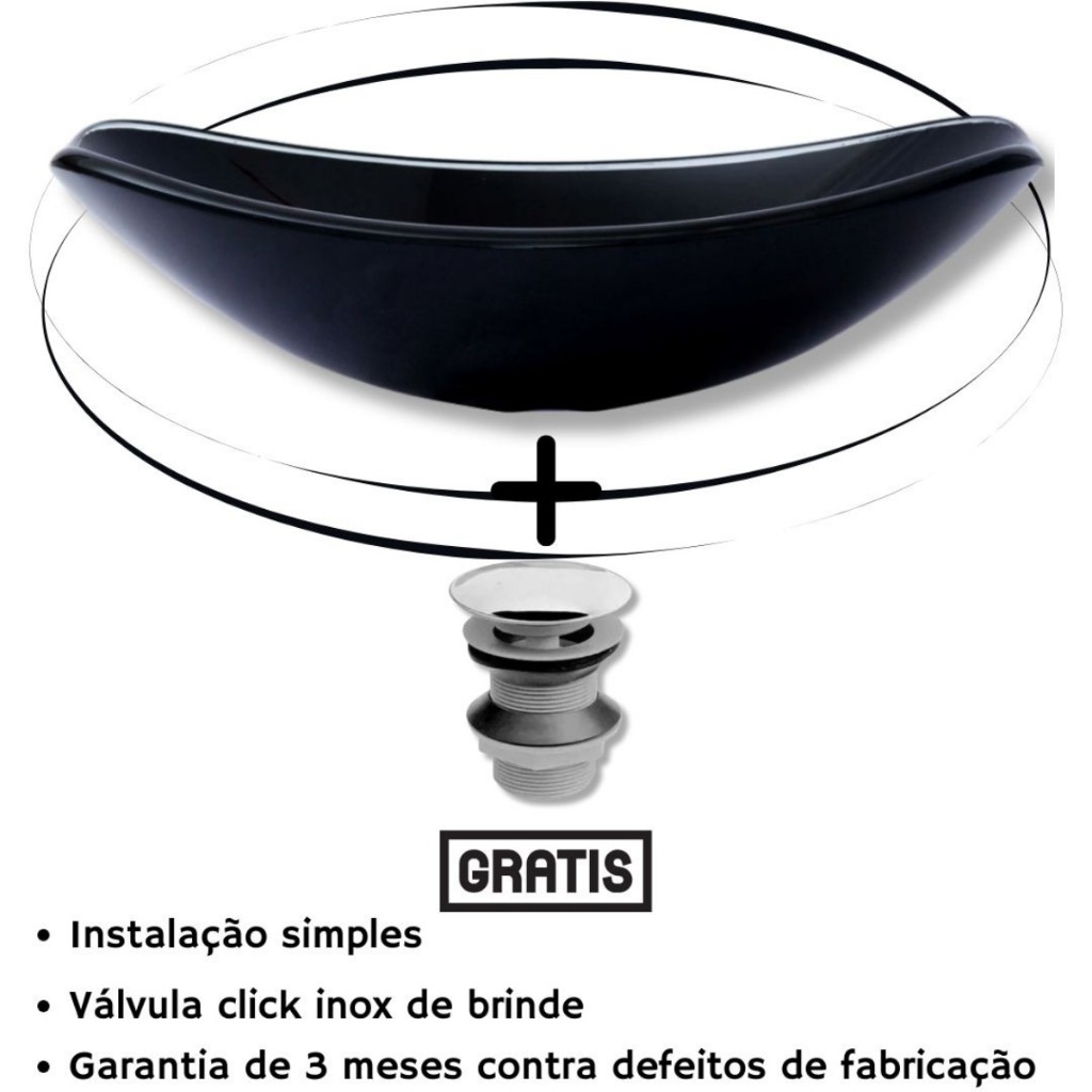 Cuba de Vidro Chanfrada 47cm + Válvula Click Inox