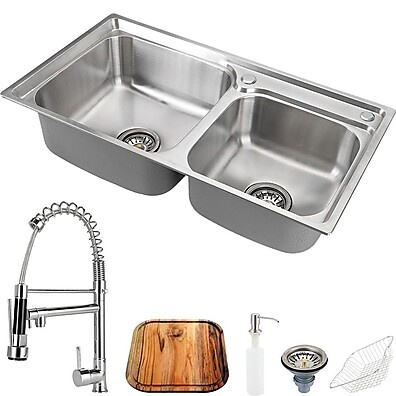 Cuba Dupla Inox com Torneira e Acessórios – Pingoo Ticunas