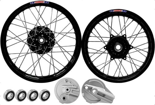 Kit Roda Completa Bros 125/150/160 Alumínio Preto - Raio Inox e Cubo + Rolamentos/Espelhos