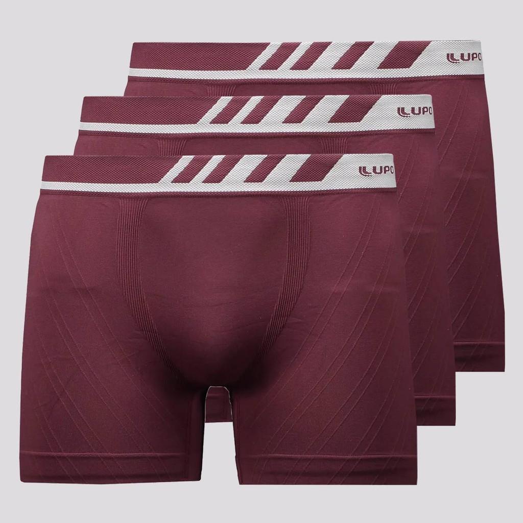 Cuecas Boxer Lupo Microfibra Bordô: Kit 3 Conforto!