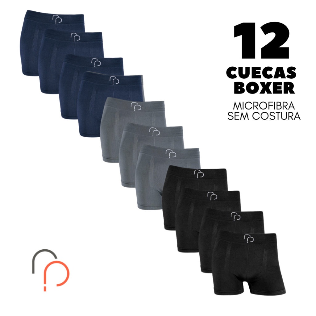 Cuecas Boxer Sem Costura RP: Kit 12 Microfibra!
