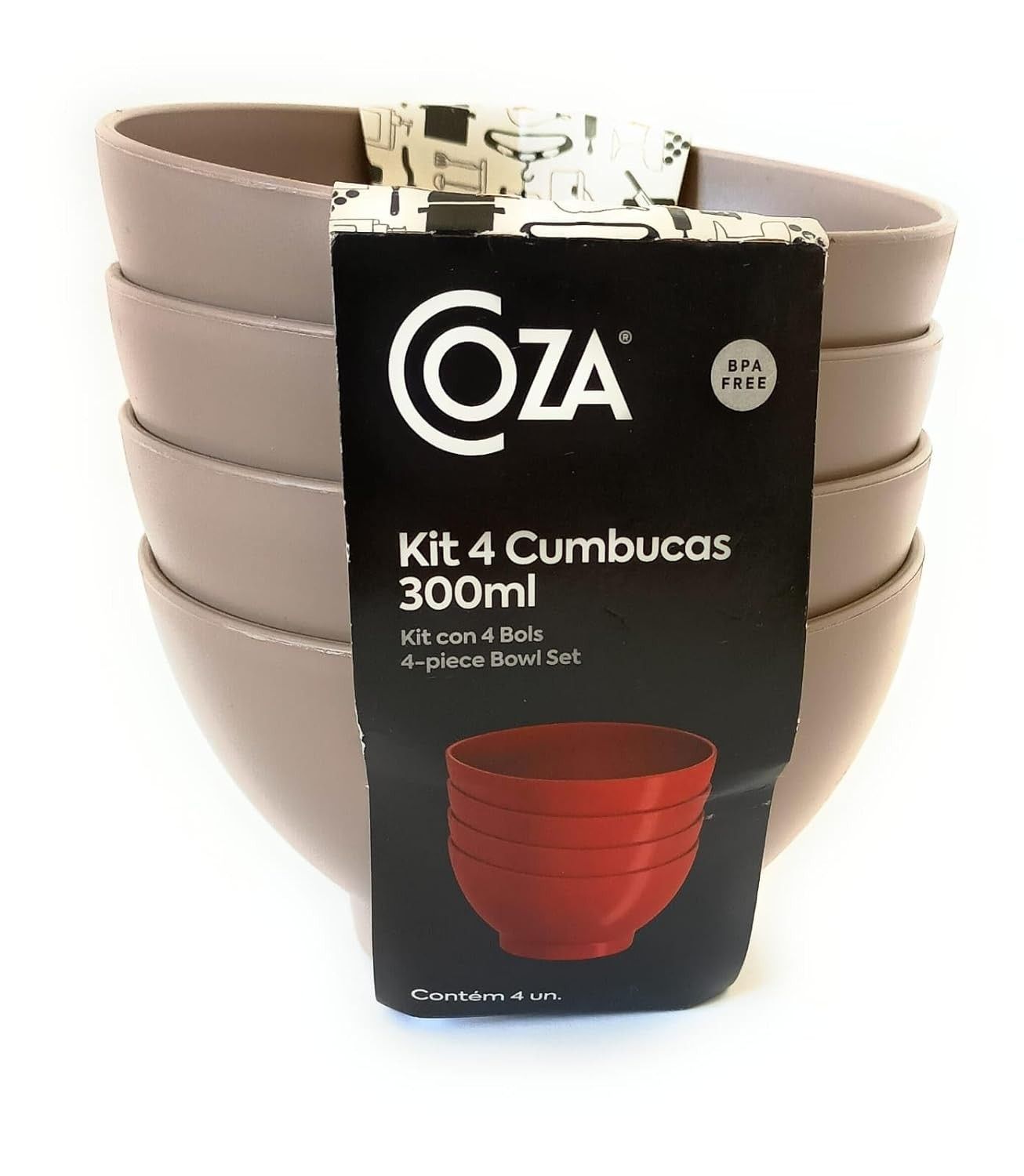 Kit com 4 Cumbucas em Plástico Cinza 300ml - Coza | Ideal para Refeições Individuais