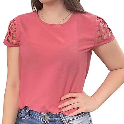 Blusinha Feminina Crepe com Detalhe na Manga Curta