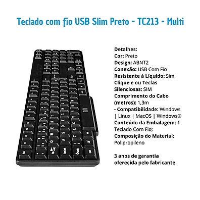 Teclado Slim Multilaser com Teclas Macias e USB ABNT2 – Custo-Benefício