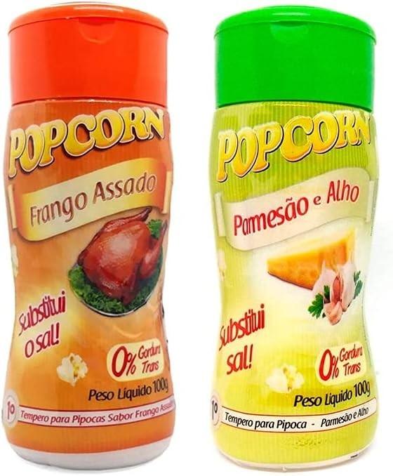 Temperos P/ Pipoca Popcorn Cx 24 Frascos. 12 Frango Assado - 12 Parmesão e Alho