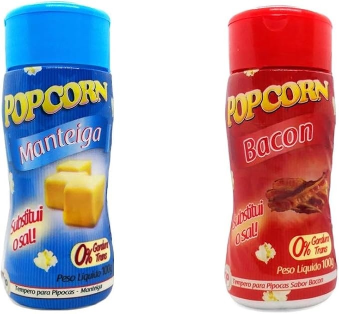 Temperos P/ Pipoca Flavored Popcorn Cx 12 Frascos. 6 Manteiga - 6 Bacon