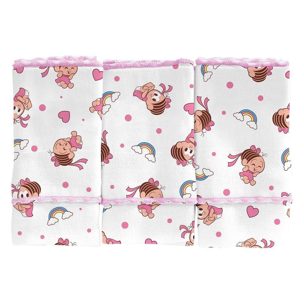 Pano de Boca Babete Bebê Turma da Mônica 40x34cm Rosa - Estampa Mônica | Incomfral
