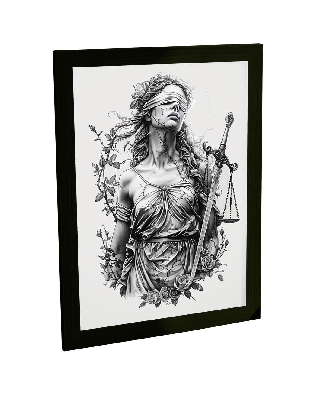 Quadro Decorativo Deusa da Justiça Themis - Moldura Elegante para Escritório de Advocacia